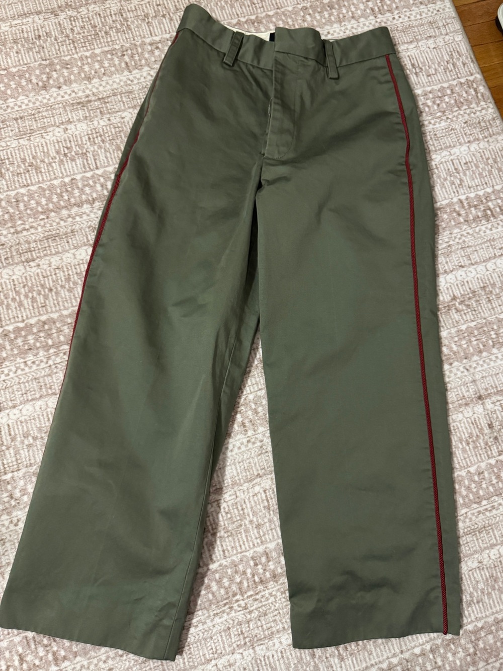 Marc Jacobs Women’s olive green The Chino Pants with Red Side Stripe
